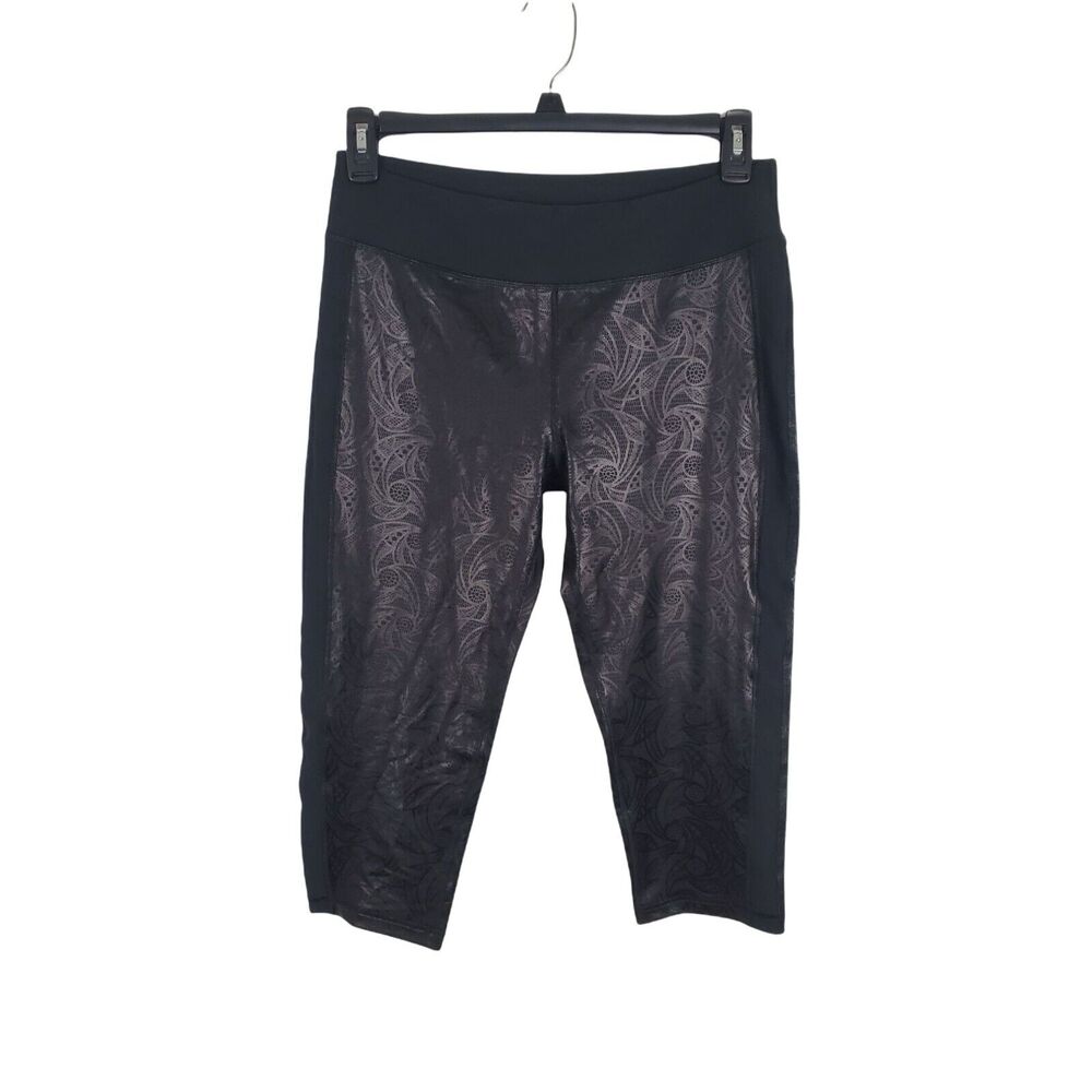KI Pro Performace Capri Leggings Large Womens Black Paisley Print‎ Skinny Leg